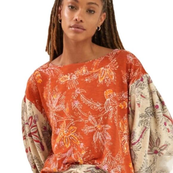 Daily Practice by Anthropologie Floral Abstract Relaxed Fit Puff-Sleeved Top - Picture 1 of 10